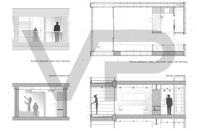 Parador de Palma de Mallorca - Planos alzado habitación sección transversal longitudinal
